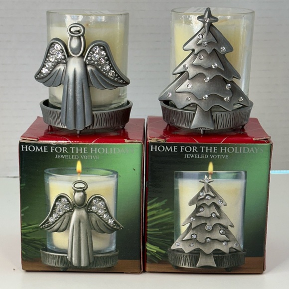 Vintage Home For The Holiday Jeweled Angel & Tree Votive Candles - Picture 1 of 3